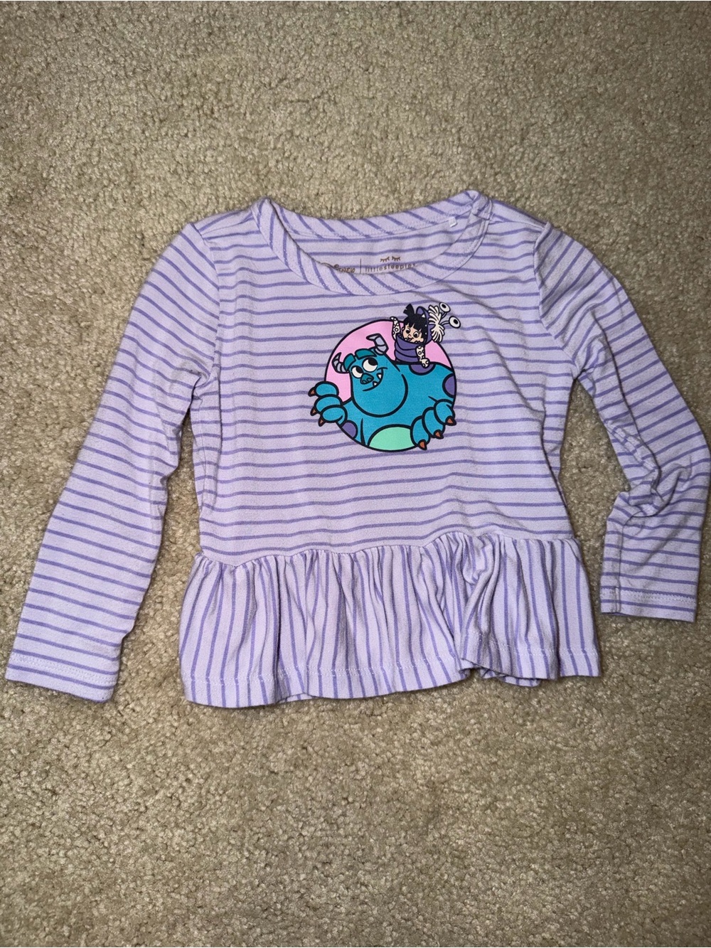 Little Sleepies Disney Lilac & White Striped Long Sleeve Peplum Top with Monster